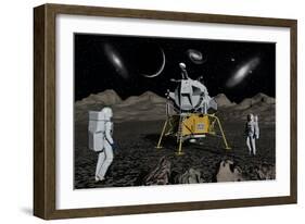 American Apollo Astronauts on the Lunar Surface-null-Framed Art Print