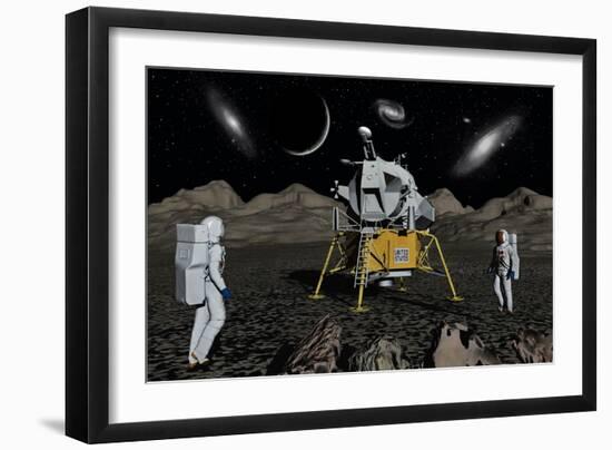 American Apollo Astronauts on the Lunar Surface-null-Framed Art Print