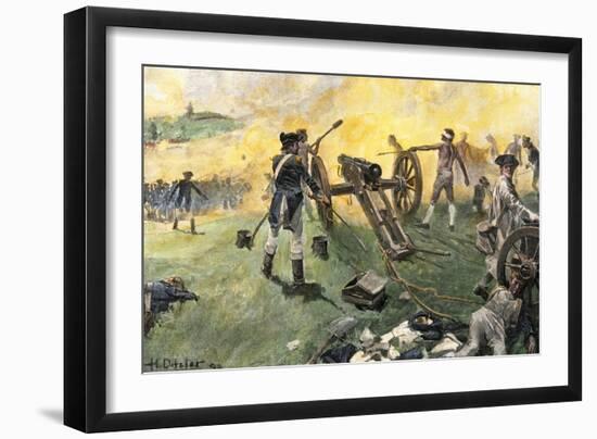 American Artillery Engaged at the Battle of Monmouth, New Jersey, c.1778-null-Framed Giclee Print