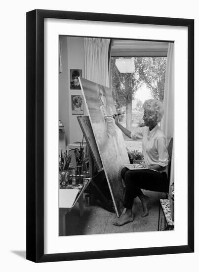 American Artist Margaret Keane Painting in Her Studio, Tennessee, 1965-Bill Ray-Framed Photographic Print