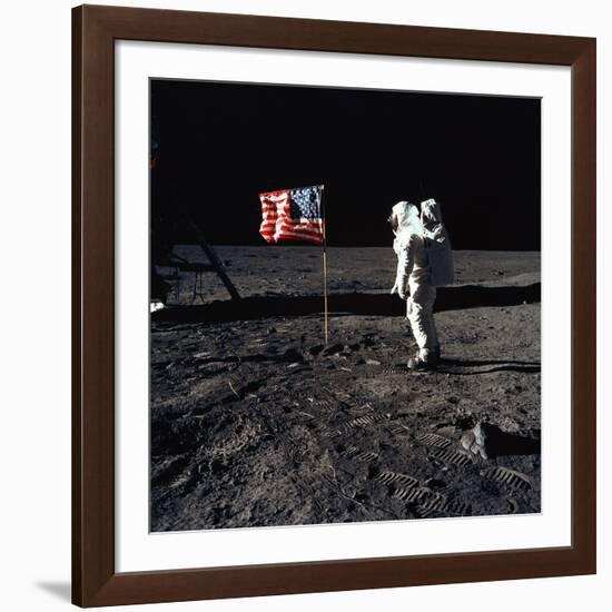 American Astronaut Edwin "Buzz" Aldrin Walking on the Moon on July 20, 1969-null-Framed Photo