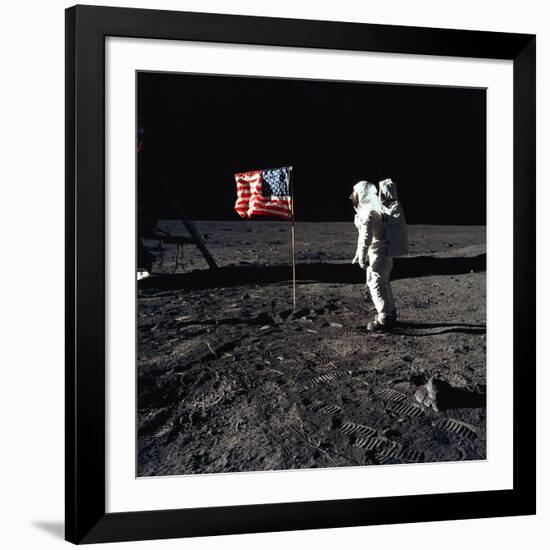 American Astronaut Edwin "Buzz" Aldrin Walking on the Moon on July 20, 1969-null-Framed Photo