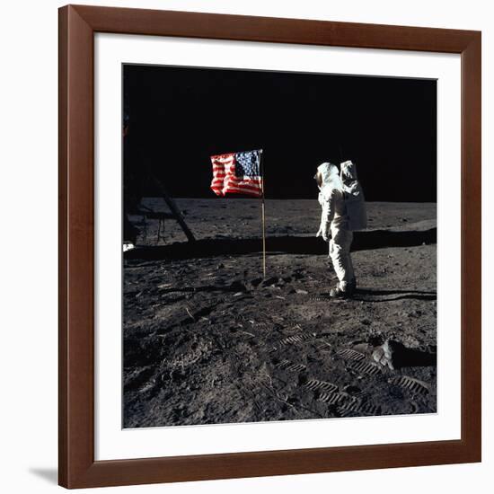 American Astronaut Edwin "Buzz" Aldrin Walking on the Moon on July 20, 1969-null-Framed Photo