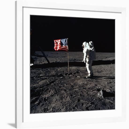 American Astronaut Edwin "Buzz" Aldrin Walking on the Moon on July 20, 1969-null-Framed Photo