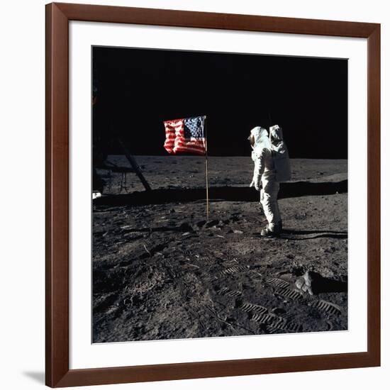 American Astronaut Edwin "Buzz" Aldrin Walking on the Moon on July 20, 1969-null-Framed Photo