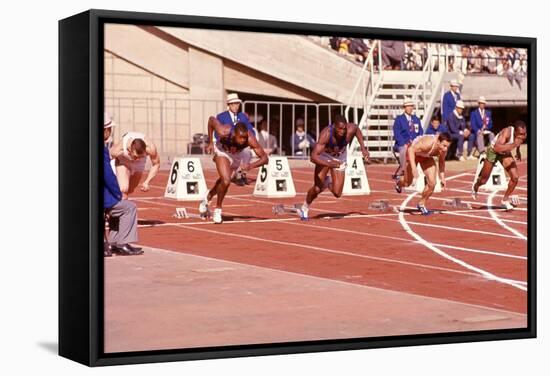 American Bob Hayes Taking Off from the Starting Block at Tokyo 1964 Summer Olympics, Japan-Art Rickerby-Framed Stretched Canvas
