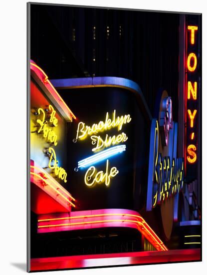 American Brooklyn Diner Cafe at Times Square by Night, Manhattan, New York City, US, USA-Philippe Hugonnard-Mounted Photographic Print