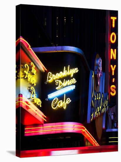 American Brooklyn Diner Cafe at Times Square by Night, Manhattan, New York City, US, USA-Philippe Hugonnard-Stretched Canvas