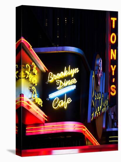 American Brooklyn Diner Cafe at Times Square by Night, Manhattan, New York City, US, USA-Philippe Hugonnard-Stretched Canvas