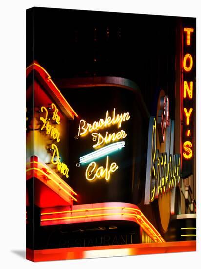 American Brooklyn Diner Cafe at Times Square by Night, Manhattan, NYC, US, USA, Vintage Colors-Philippe Hugonnard-Stretched Canvas