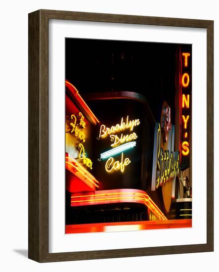 American Brooklyn Diner Cafe at Times Square by Night, Manhattan, NYC, US, USA, Vintage Colors-Philippe Hugonnard-Framed Photographic Print