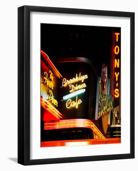 American Brooklyn Diner Cafe at Times Square by Night, Manhattan, NYC, US, USA, Vintage Colors-Philippe Hugonnard-Framed Photographic Print