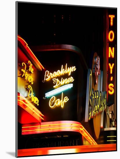 American Brooklyn Diner Cafe at Times Square by Night, Manhattan, NYC, US, USA, Vintage Colors-Philippe Hugonnard-Mounted Photographic Print