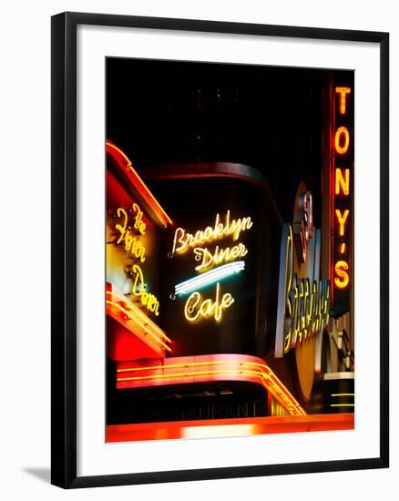 American Brooklyn Diner Cafe at Times Square by Night, Manhattan, NYC, US, USA, Vintage Colors-Philippe Hugonnard-Framed Premium Photographic Print