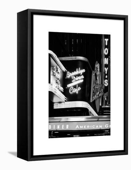 American Brooklyn Diner Cafe at Times Square by Night, Manhattan, NYC, White Frame-Philippe Hugonnard-Framed Stretched Canvas