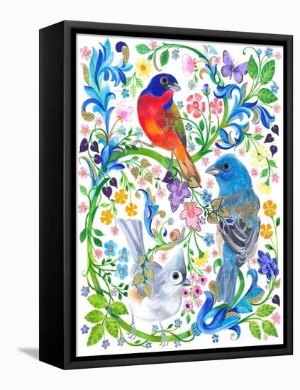 American Buntings and Titmouse Birds-Isabelle Brent-Framed Stretched Canvas