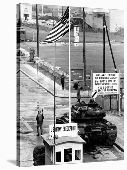 American Checkpoint on the Friedrichstrasse Crossing Point on the East-West Berlin Border-null-Stretched Canvas