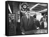 American Chess Champion Robert J. Fischer Playing Pinball-Carl Mydans-Framed Stretched Canvas