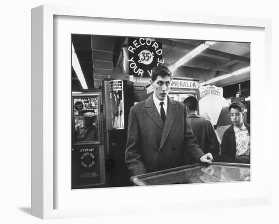 American Chess Champion Robert J. Fischer Playing Pinball-Carl Mydans-Framed Premium Photographic Print