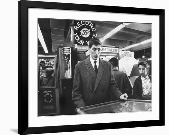 American Chess Champion Robert J. Fischer Playing Pinball-Carl Mydans-Framed Premium Photographic Print