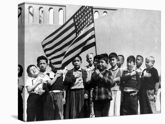 American Children of Japanese, German and Italian Heritage, Pledging Allegiance to the Flag-Dorothea Lange-Stretched Canvas