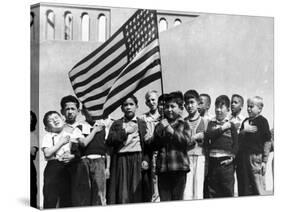 American Children of Japanese, German and Italian Heritage, Pledging Allegiance to the Flag-Dorothea Lange-Stretched Canvas