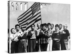 American Children of Japanese, German and Italian Heritage, Pledging Allegiance to the Flag-Dorothea Lange-Stretched Canvas
