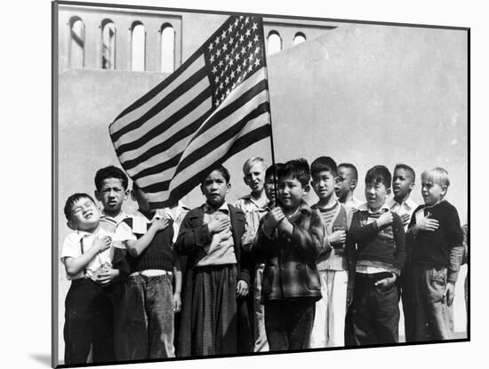 American Children of Japanese, German and Italian Heritage, Pledging Allegiance to the Flag-Dorothea Lange-Mounted Photographic Print