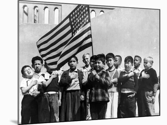 American Children of Japanese, German and Italian Heritage, Pledging Allegiance to the Flag-Dorothea Lange-Mounted Photographic Print