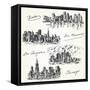 American Cities Skylines - Hand Drawn Set-canicula-Framed Stretched Canvas