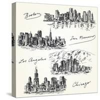 American Cities Skylines - Hand Drawn Set-canicula-Stretched Canvas