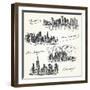 American Cities Skylines - Hand Drawn Set-canicula-Framed Art Print