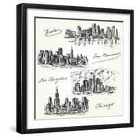 American Cities Skylines - Hand Drawn Set-canicula-Framed Art Print