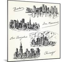 American Cities Skylines - Hand Drawn Set-canicula-Mounted Art Print