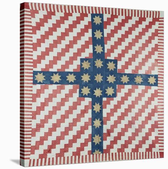 American Civil War Coverlet, Pieced and Quilted Calico, 1860-null-Stretched Canvas