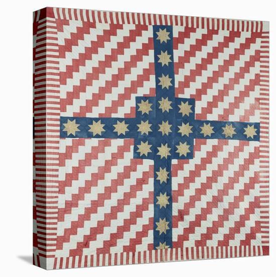 American Civil War Coverlet, Pieced and Quilted Calico, 1860-null-Stretched Canvas