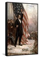 American Civil War Painting of President Abraham Lincoln Holding the American Flag-null-Framed Stretched Canvas