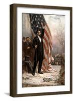 American Civil War Painting of President Abraham Lincoln Holding the American Flag-null-Framed Art Print