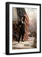 American Civil War Painting of President Abraham Lincoln Holding the American Flag-null-Framed Art Print