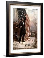 American Civil War Painting of President Abraham Lincoln Holding the American Flag-null-Framed Art Print