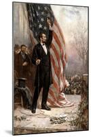 American Civil War Painting of President Abraham Lincoln Holding the American Flag-null-Mounted Art Print
