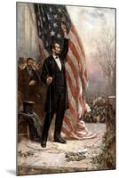 American Civil War Painting of President Abraham Lincoln Holding the American Flag-null-Mounted Art Print