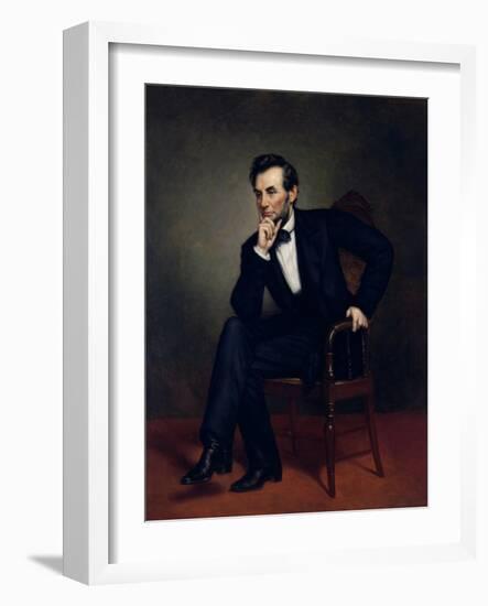 American Civil War Painting of President Abraham Lincoln Seated in a Chair-null-Framed Art Print