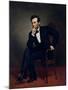 American Civil War Painting of President Abraham Lincoln Seated in a Chair-null-Mounted Art Print