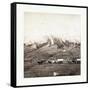 American Civil War: Three Horse-Drawn Covered Wagons in the Foreground. Soldiers Marching in Format-null-Framed Stretched Canvas