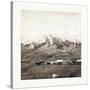 American Civil War: Three Horse-Drawn Covered Wagons in the Foreground. Soldiers Marching in Format-null-Stretched Canvas