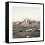 American Civil War: Three Horse-Drawn Covered Wagons in the Foreground. Soldiers Marching in Format-null-Framed Stretched Canvas