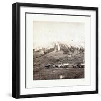 American Civil War: Three Horse-Drawn Covered Wagons in the Foreground. Soldiers Marching in Format-null-Framed Premium Giclee Print