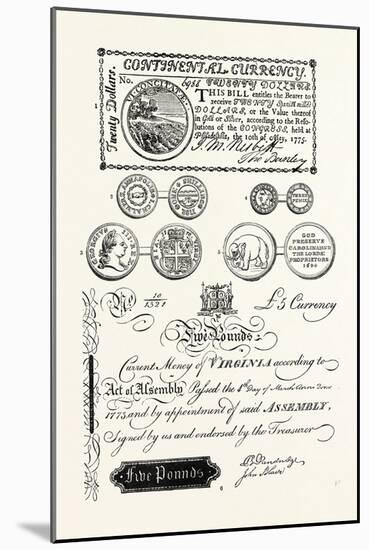 American Coins and Paper Money: 1. American 20 Dollar Bill (1775); 2. Maryland Shilling-null-Mounted Giclee Print