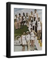 American Contestants Pose and Smile at the Side of the Swimming Pool-null-Framed Photographic Print